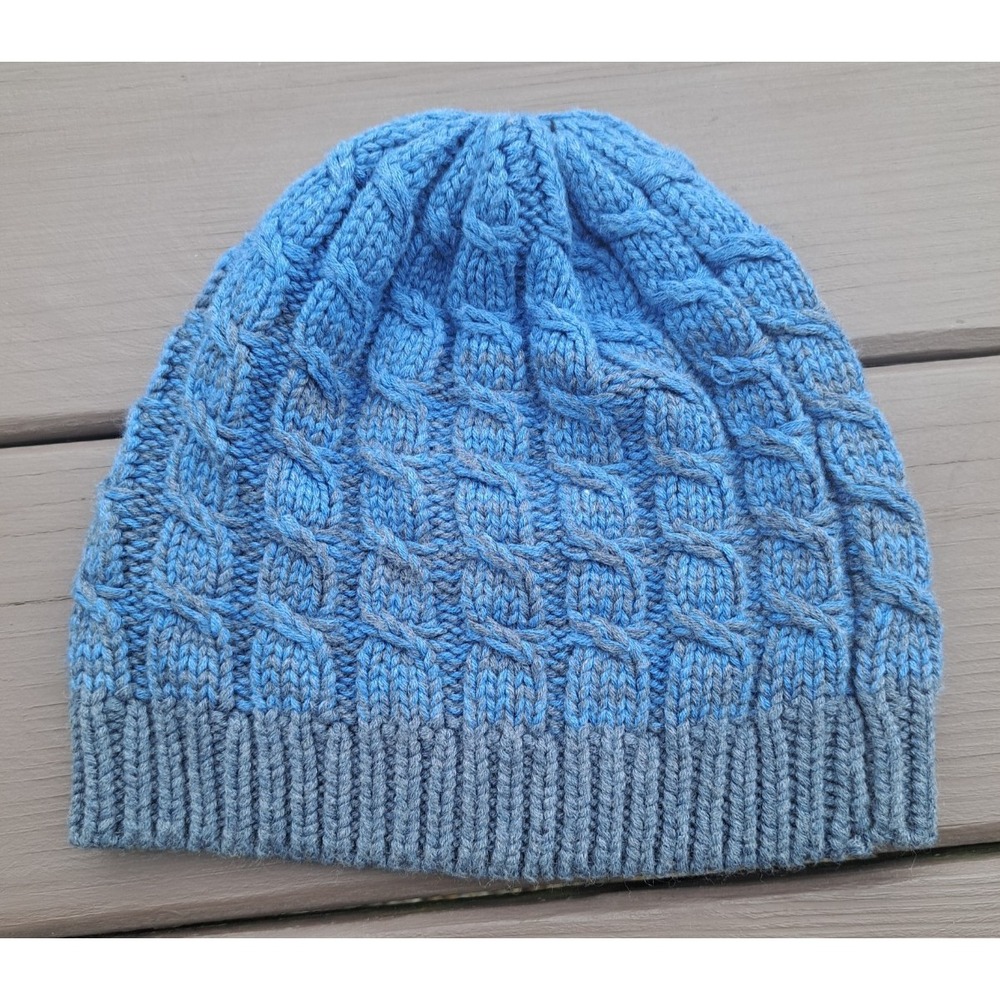 Duluth Trading Co Blue Cable Knit Beanie Ribbed Brim Cotton Wool Hat Size L/XL
